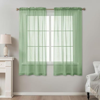 Sage Green Sheer Curtains 63 Inch Length, Privacy Semi Sheer Curtains - Image 2