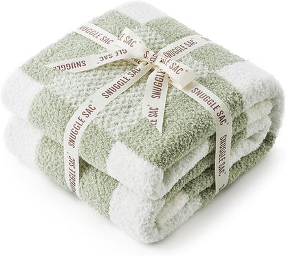 Snuggle Sac Checkered Blanket, Sage Green Throw Blanket - Image 7