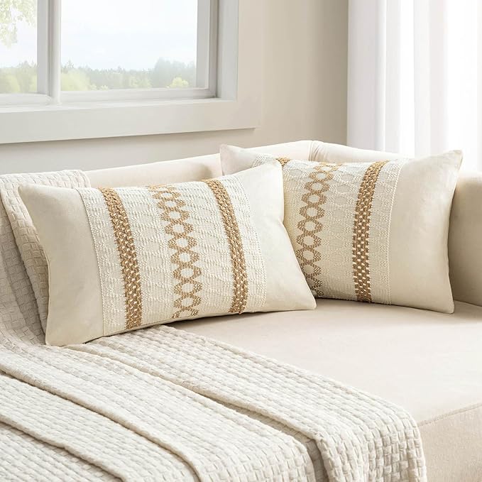 MIULEE Set of 2 Neutral Boho Decorative Lumbar Pillow Covers 12x20 Inch by MIULEE