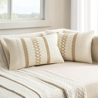 MIULEE Set of 2 Neutral Boho Decorative Lumbar Pillow Covers 12x20 Inch by MIULEE