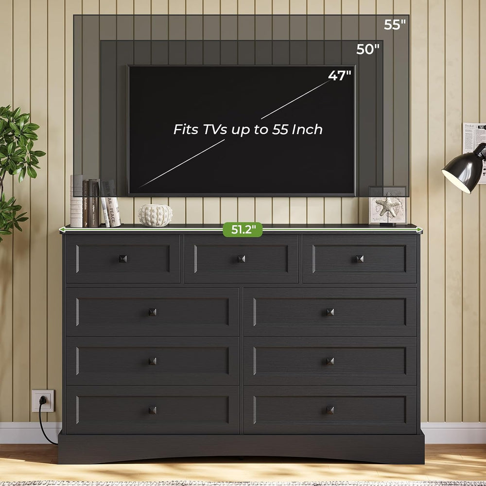 Hasuit Black Dresser for Bedroom with 9 Drawers, 51.2" Large Drawer Dres...