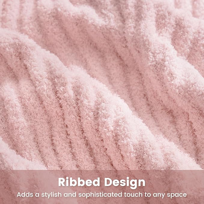 Snuggle Sac Pink Throw Blanket for Couch, Soft Cozy Ribbed Fluffy Blankets for - Image 8