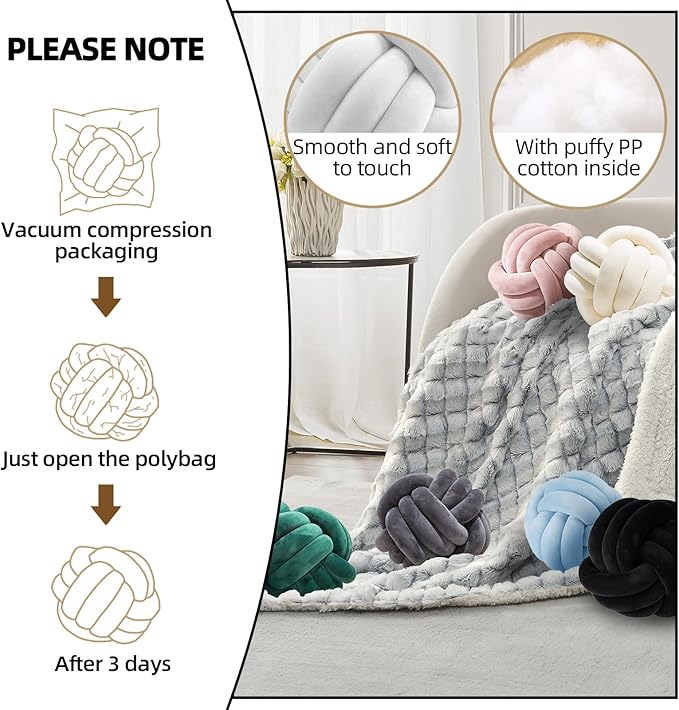 2 Pcs Knot Pillows, 8.7" Decorative Round Pillow Cushions - Image 2