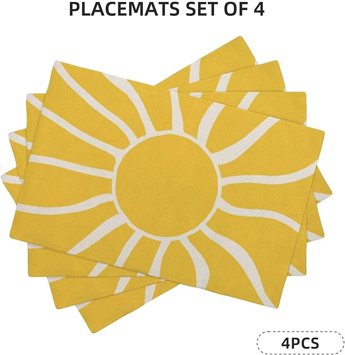 Yellow Sunshine Placemats Set of 4, Abstract Modern Sun Decorative Table Mat 12 - Image 2
