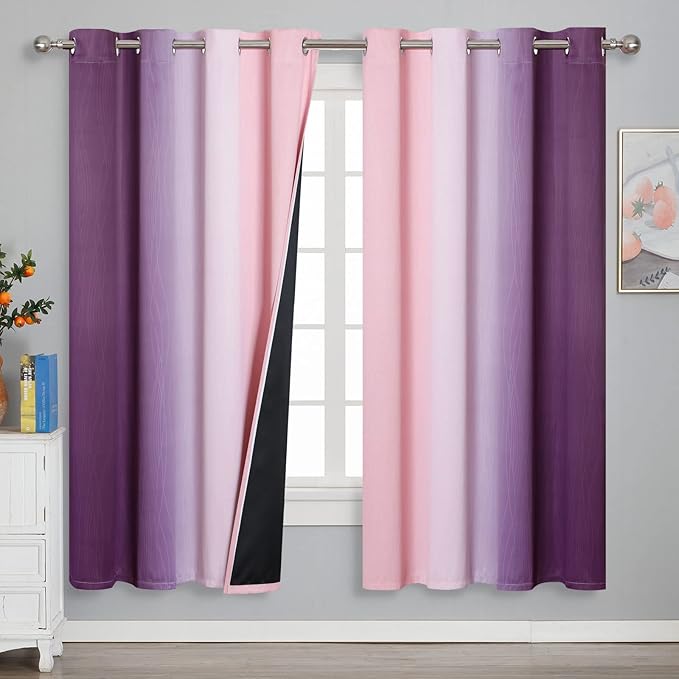 Estelar Textiler Ombre Pink and Purple Blackout Curtains 72 Inch Length 2 Panels by ESTELARTEXTILER