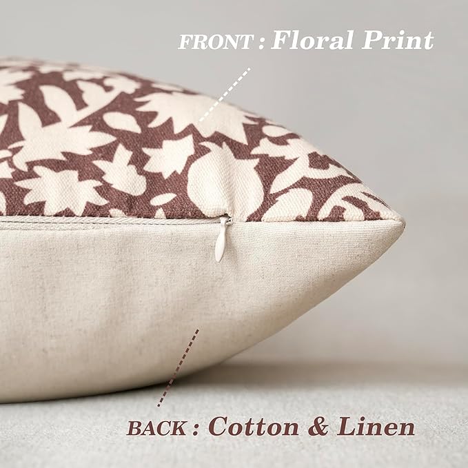 Foindtower Set of 2 Decorative Neutral Floral Throw Pillow Covers Accent - Image 2