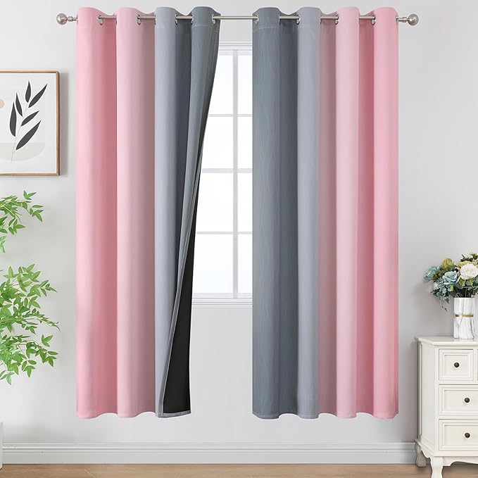 Estelar Textiler Ombre Grey and Pink Blackout Curtains 72 Inch Length 2 Panels by ESTELARTEXTILER