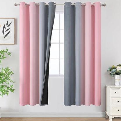 Estelar Textiler Ombre Grey and Pink Blackout Curtains 72 Inch Length 2 Panels by ESTELARTEXTILER