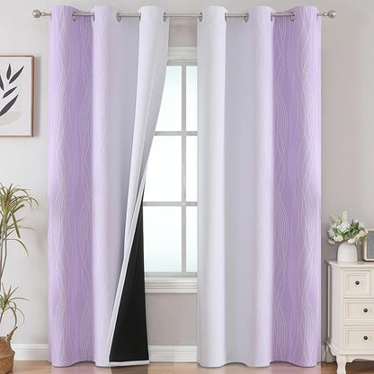 Estelar Textiler Lilac and Greyish White Room Darkening Blackout Curtains 84 by ESTELARTEXTILER