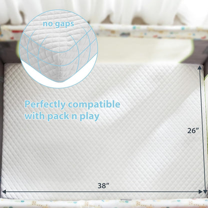 lilnap 3"" waterproof pack and play mattress, 38""x26""x3"" shown in use