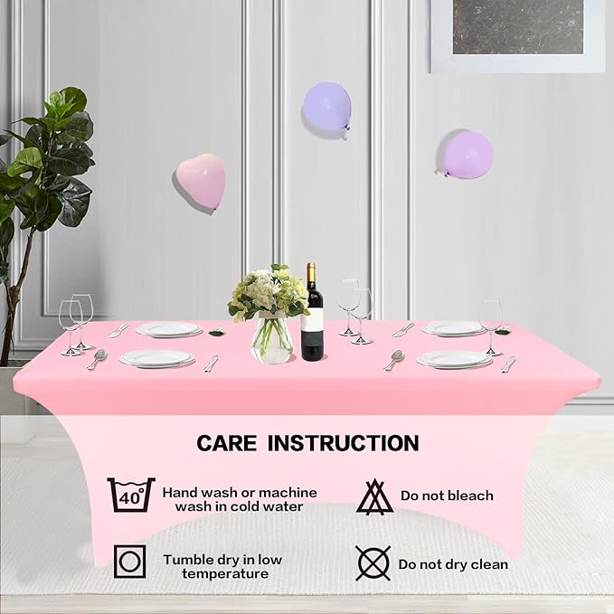IVAPUPU 2 Pack 8FT Table Cloth for Rectangular Fitted Events Stretch Pink Table - Image 5