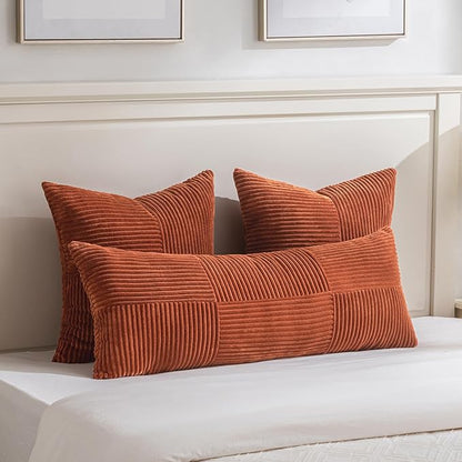Fancy Homi Set of 2 Burnt Orange Boho Long Lumbar Body Decorative Throw Pillow - Image 2