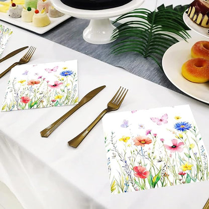 50 Pack Wildflower Floral Cocktail Napkins Disposable Floral Napkins Butterfly - Image 2