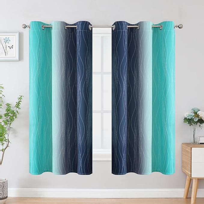 Estelar Textiler Teal and Navy Blue Blackout Curtains - Image 2