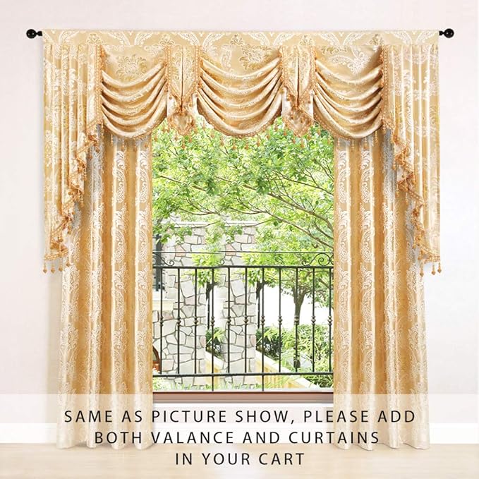 ELKCA Golden Jacquard Swag Waterfall Valance - Image 2