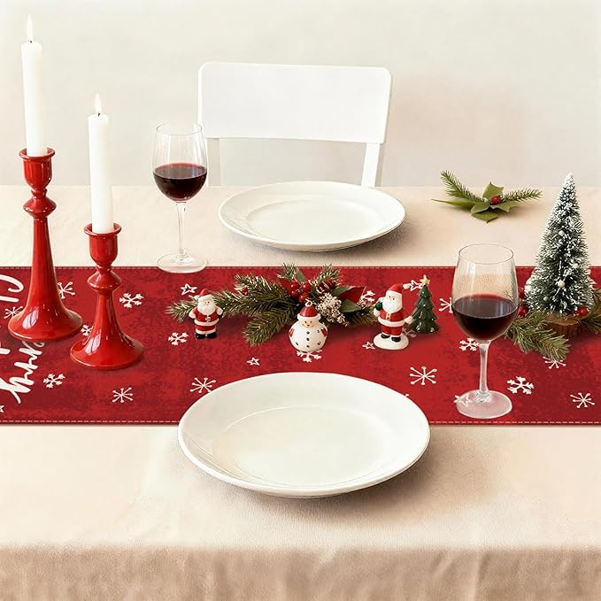 OTOSTAR Christmas Tree and Santa Claus Merry Christmas Table Runner, Xmas - Image 9