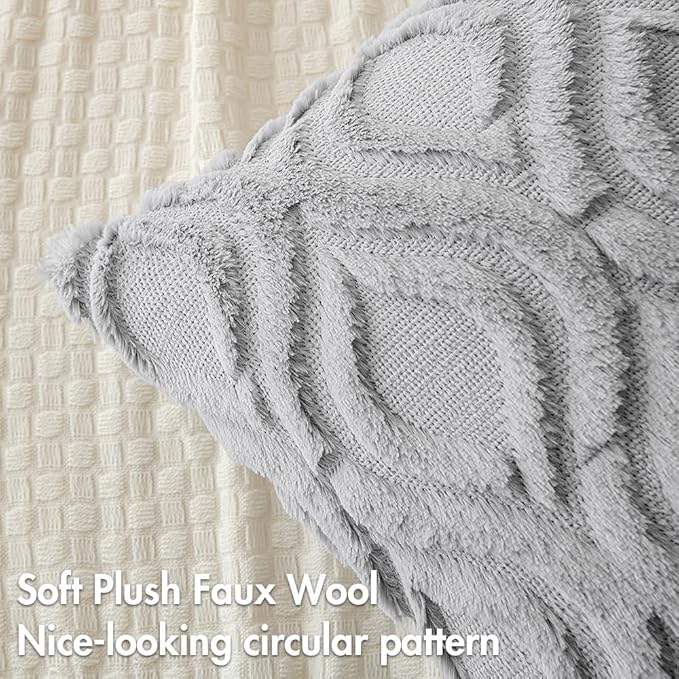 MIULEE Throw Pillow Covers 12x20 Inch Light Grey, Soft Winter Plush Faux Wool - Image 2