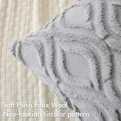 MIULEE Throw Pillow Covers 12x20 Inch Light Grey, Soft Winter Plush Faux Wool - Image 2
