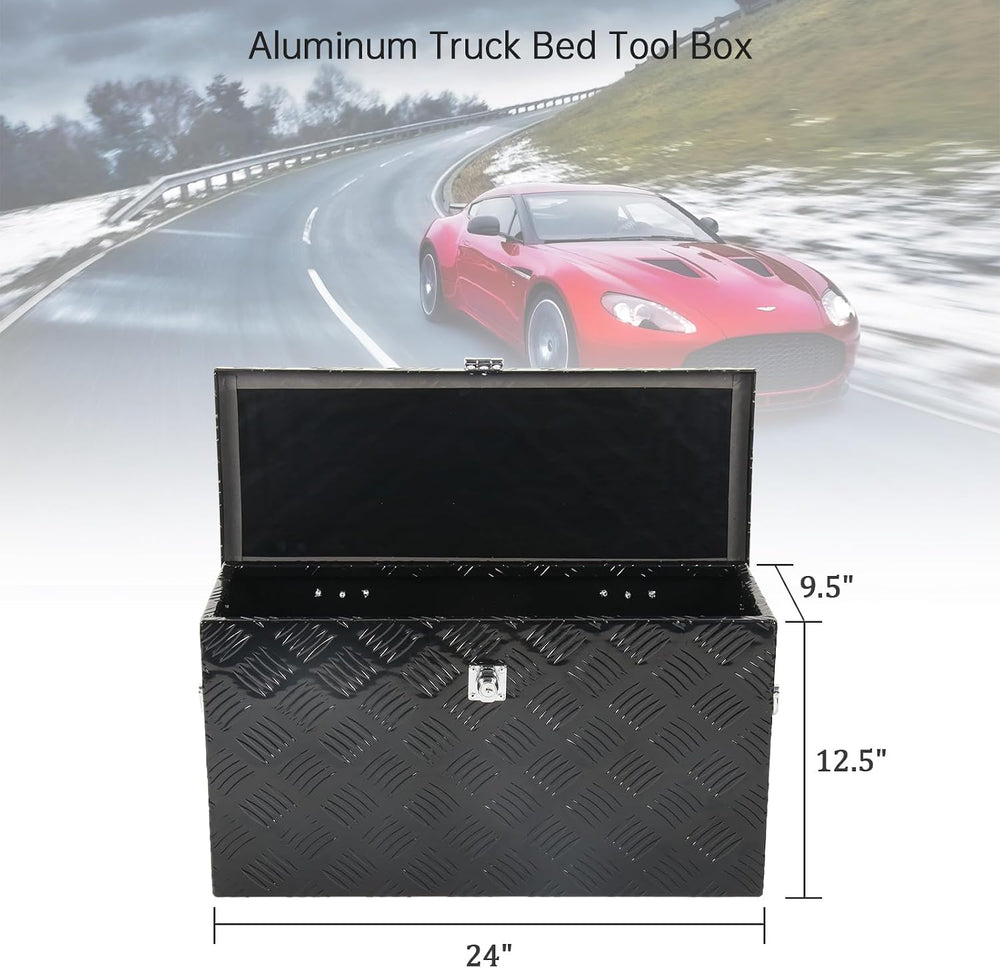 24'' Inch Stripes Plated ATV UTV Aluminum Tool Box Truck Bed