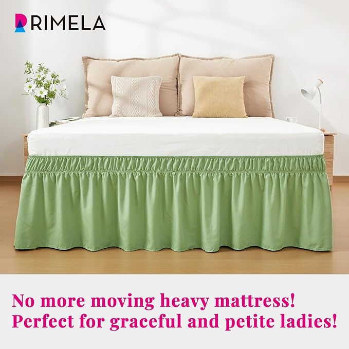 RIMELA Light Green Bed Skirt Queen Size 15 Inch Drop, Elastic Bed Skirting - Image 5