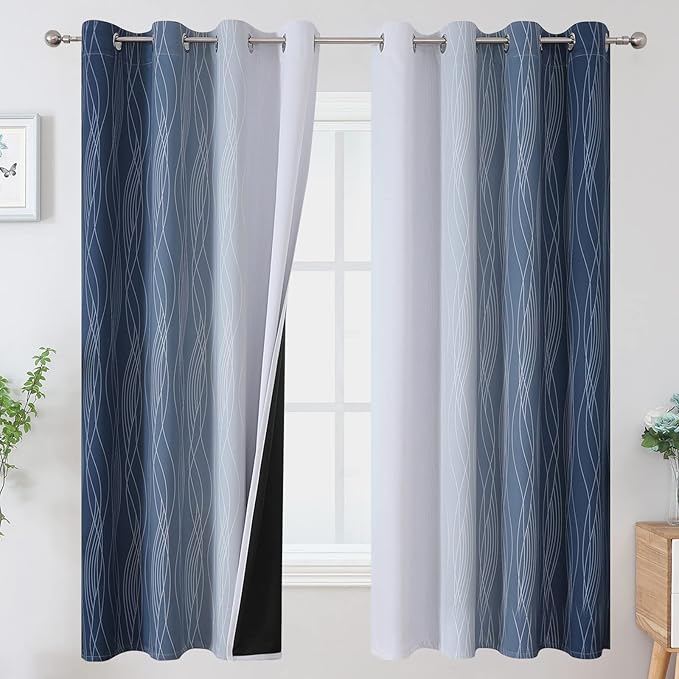 Estelar Textiler Full Room Darkening Greyish White and Navy Blue Blackout by ESTELARTEXTILER