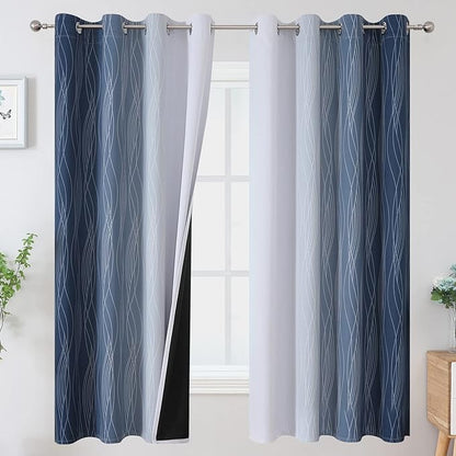 Estelar Textiler Full Room Darkening Greyish White and Navy Blue Blackout by ESTELARTEXTILER