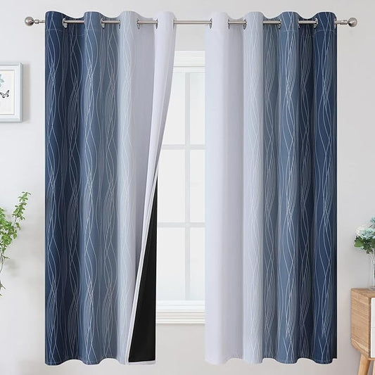 Estelar Textiler Full Room Darkening Greyish White and Navy Blue Blackout by ESTELARTEXTILER