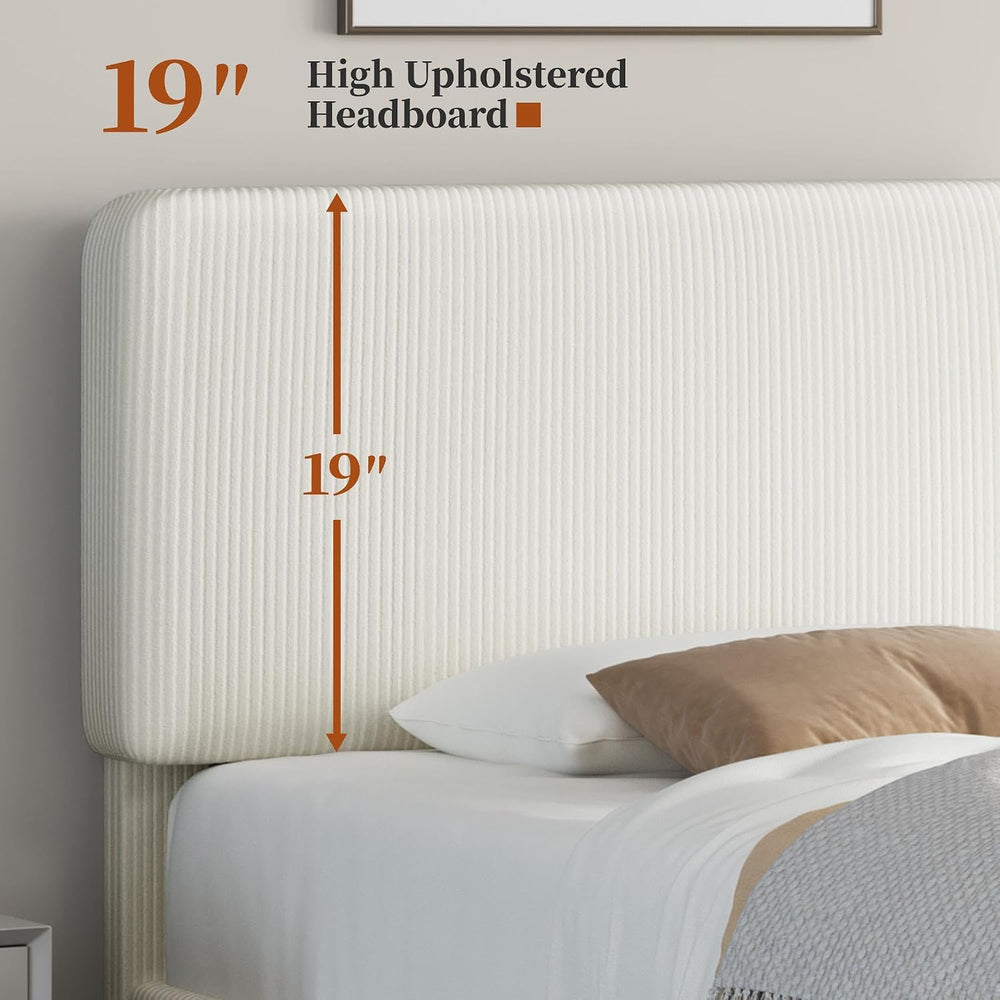 Yaheetech Twin Bed Frame, Adjustable Chenille Upholstered Headboard, Beige