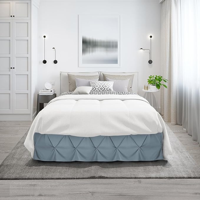 Nestl Stone Blue Bed Skirt Queen Size, Pinch Pleat Queen Bed Skirt, Hotel - Image 9