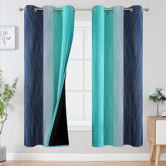 Estelar Textiler Navy Blue and Teal Blackout Curtains by ESTELARTEXTILER