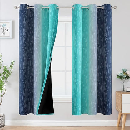 Estelar Textiler Navy Blue and Teal Blackout Curtains by ESTELARTEXTILER
