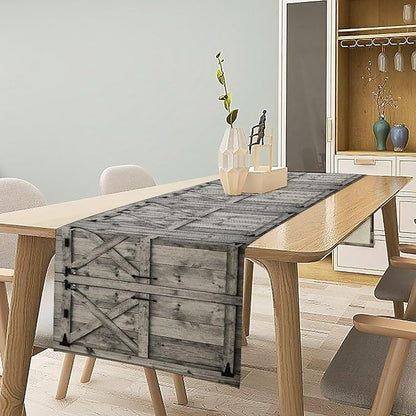 Rustic Barn Door Table Runner Farmhouse Wooden Door Wood Vintage Theme Print - Image 3