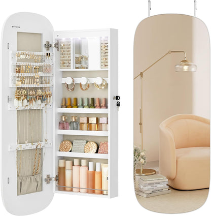 songmics jewelry organizer, led jewelry cabinet, wall/door mounted, main product view