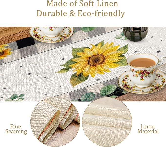 Cat and Sunflower Table Runner, Cotton Linen Cat and Sunflower Table Runner - Image 3