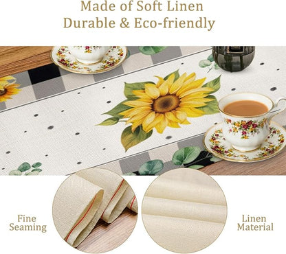 Cat and Sunflower Table Runner, Cotton Linen Cat and Sunflower Table Runner - Image 3
