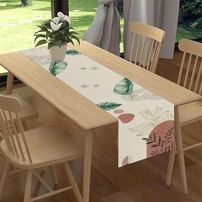 Mid-Century Boho Leaves Table Runner - Image 2