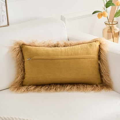 Genuine Mongolian Lamb Fur Pillow Cover – 12"x20" Rectangular Cushion Case – - Image 4