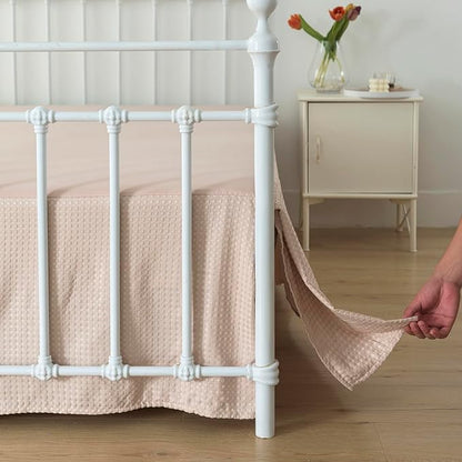 Queen Bed Skirt, Pleated Waffle Weave Bed Skirt by xuandian