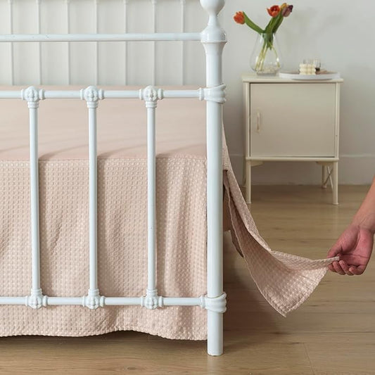 Queen Bed Skirt, Pleated Waffle Weave Bed Skirt by xuandian