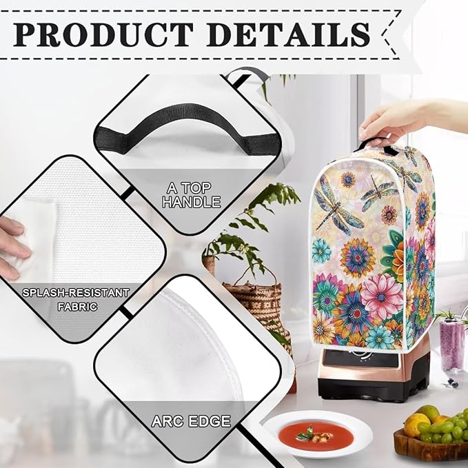 Boho Mandala Floral Blender Cover Washable Kitchen Toaster Cover Dragonfly - Image 3