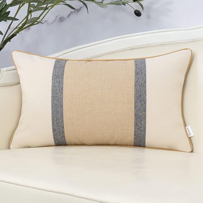 Yangest Patchwork Pillow Cover 12x20 Inch Luxury Cotton and Linen Cushion Cover by Yangest