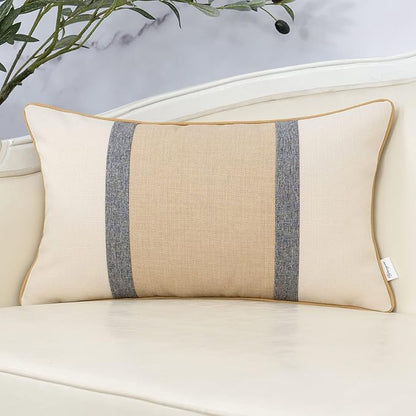 Yangest Patchwork Pillow Cover 12x20 Inch Luxury Cotton and Linen Cushion Cover by Yangest