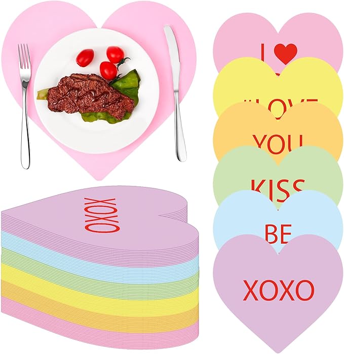 Harloon 100 Pcs Valentine's Day Paper Placemat Bulk 13.4”x 11.8” Disposable by Muasung