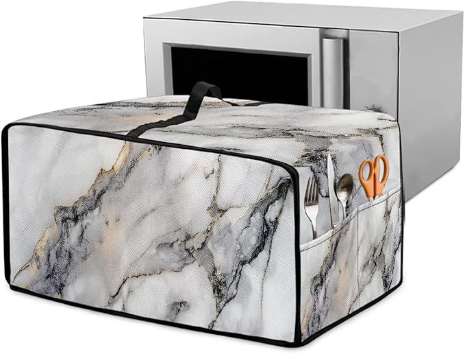 White Marble Texture Print Microwave Oven Dust Cover Sturdy Polyester-Linen by HwzdsyxlCreativeHomeDecor