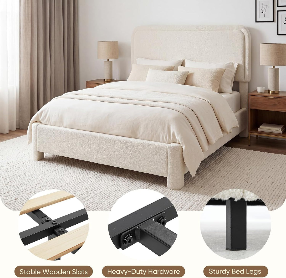 sweetcrispy full bed frame with adjustable headboard, luxurious showing dimensions