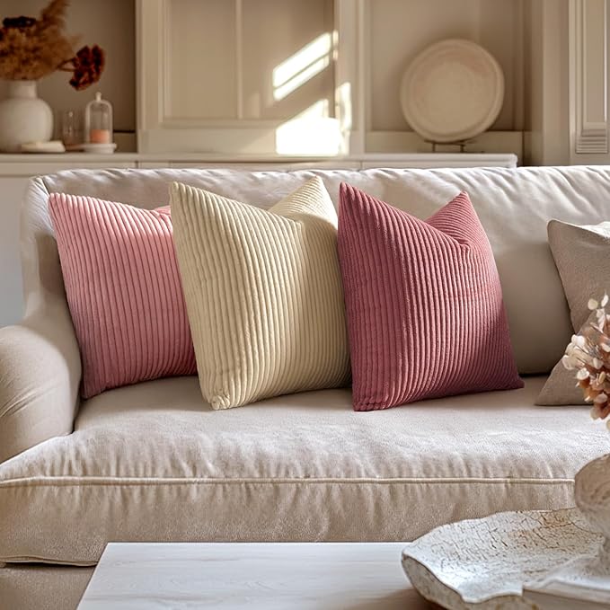 MIULEE Pack of 2 Corduroy Pillow Covers Soft Soild Striped Throw Pillow Covers - Image 4