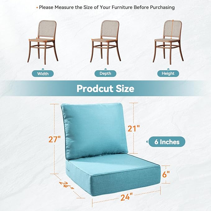 6" Thick Outdoor Cushions 22x24x6, 10-Set Deep Seat Patio Cushions - Image 2