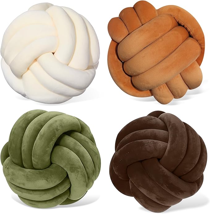 Yerliker 4 Pcs Knot Pillow Ball, 8.7 Inches Soft Home Decorative Round Throw by Yerliker