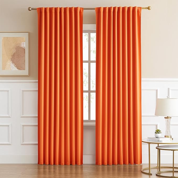 DUALIFE Orange Blackout Curtains 72 Inches Long by DUALIFE
