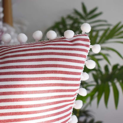HOPLEE Decorative 20x20 Pillow Covers Red and White Tricking Stripe Throw - Image 3